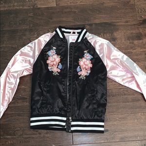 pink and black floral jacket